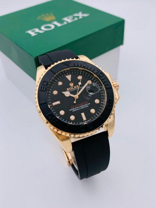 ⌚🐦‍🔥( Golden ) Rolex Stylish Watch for Men Adjustable Rubber Strap | Heavy Master Lock | Steel Buzzle Working - Without Box🐦‍🔥⌚🧿