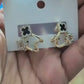 ⭐✨Sparkling Clover Star Earrings – Gold Plated Fashion Jewelry with Black Enamel &amp; Crystal Detailing ⭐✨( PXJ-107)